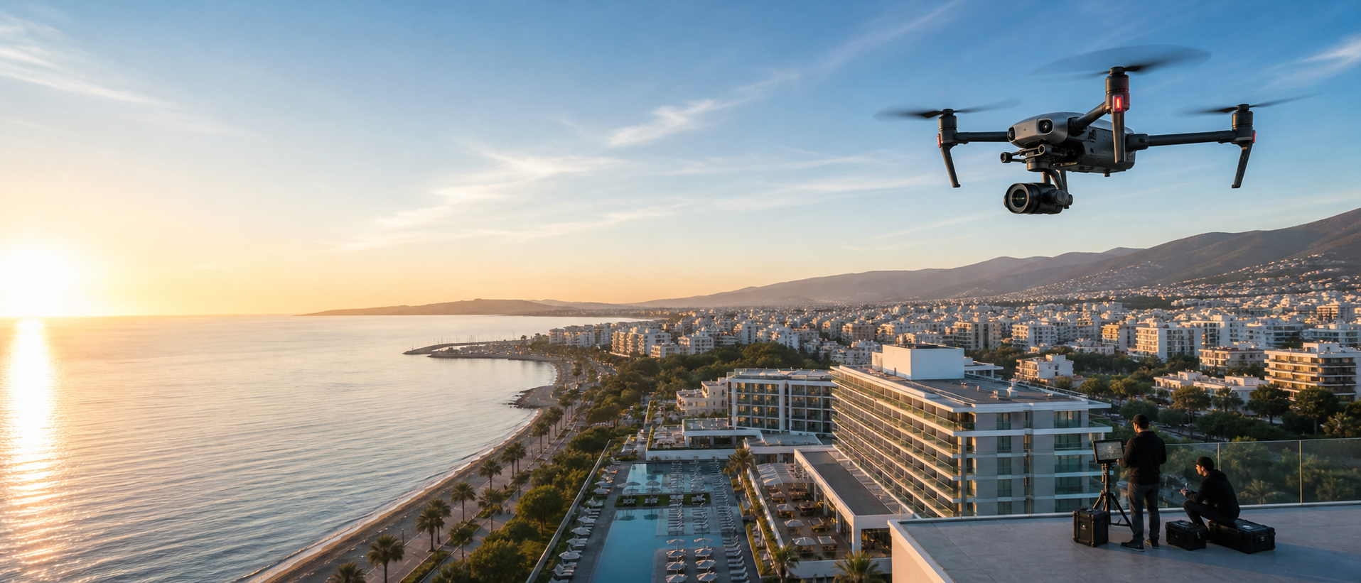 Profesyonel drone ile sahil oteli hava çekimi